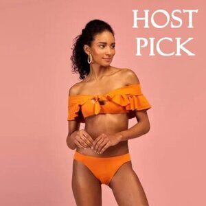 NWT Saha orange off-the-shoulder ruffle bikini top & bottom set